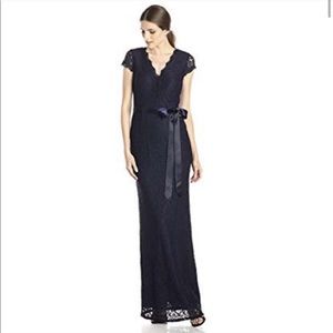 Adrianna Papell Navy Lace wrap cap sleeve gown